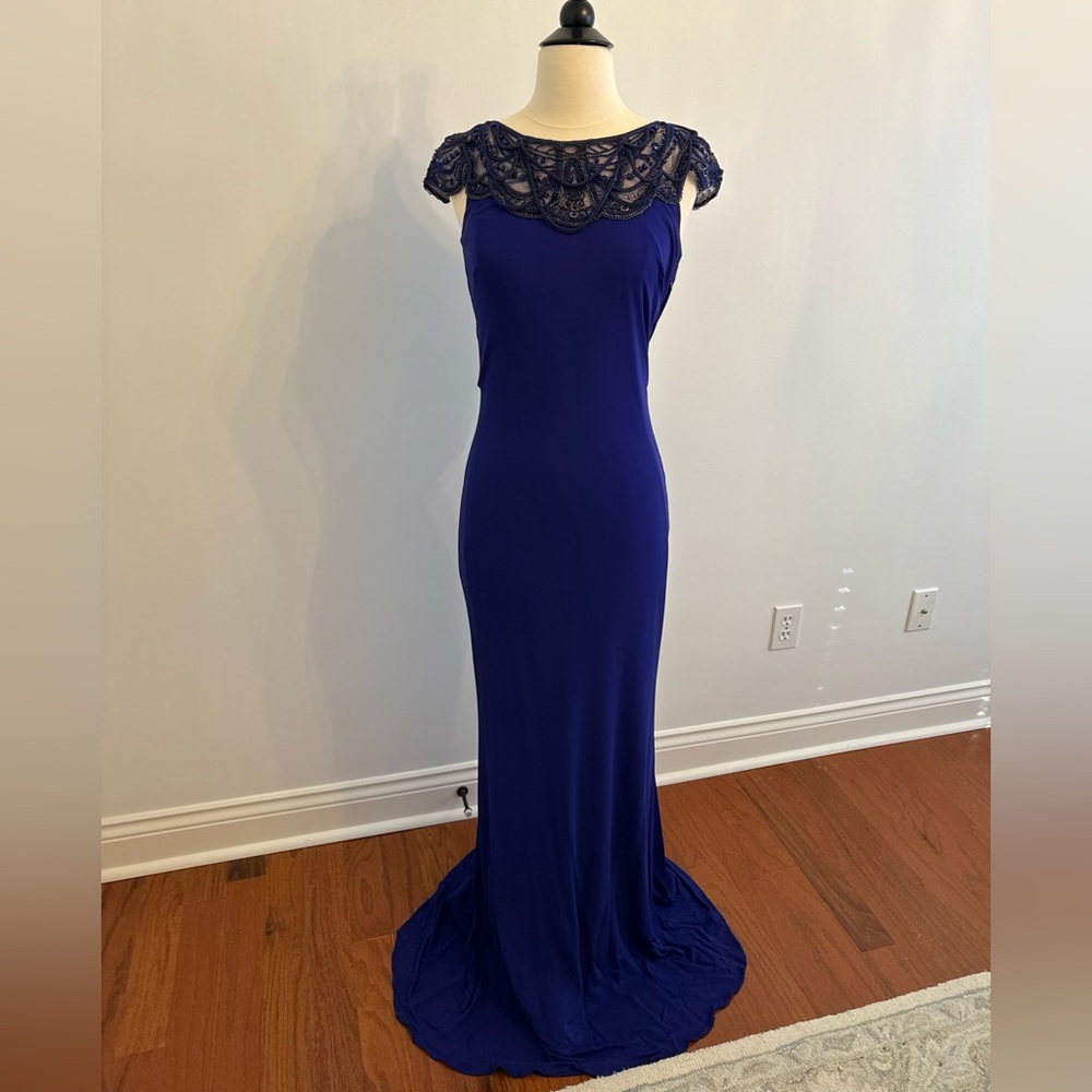 Badgley Mischka Royal Blue Maxi Dress with Lace